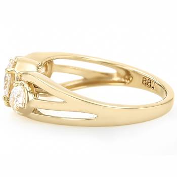 Diamond Simulant Round And Pear Three-Stone Ring In 18K Gold Over
Sterling Silver 2.24ctw