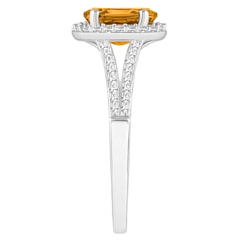 8x6mm Oval Citrine 1/4 ctw Diamond Rhodium Over Sterling Silver Halo Ring