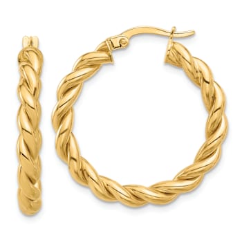 14k Yellow Gold Polished 1 1/16" Twisted Hoop Earrings