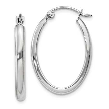 Rhodium Over 14k White Gold Polished 15/16" Oval Tube Hoop Earrings