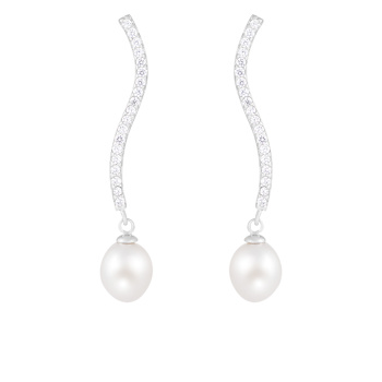 7½-8mm White Cultured Freshwater Pearl and Cubic Zirconia Rhodium Over
Sterling Silver Earrings