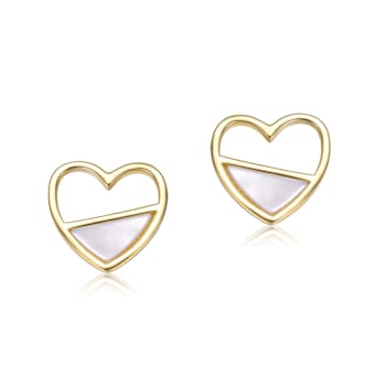 Mother-Of-Pearl Heart Stud Earrings In 14K Gold Over Brass