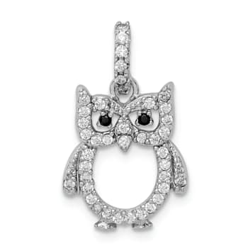 Rhodium Over Sterling Silver Cubic Zirconia Owl Pendant