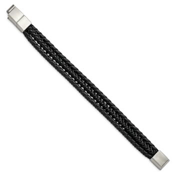 Black Leather and Stainless Steel Brushed and Polished IP Plated with
0.5-inch Extension Bracelet