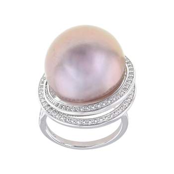 Large Lavender Pearl Statement Ring With Topaz In Sterling Silver