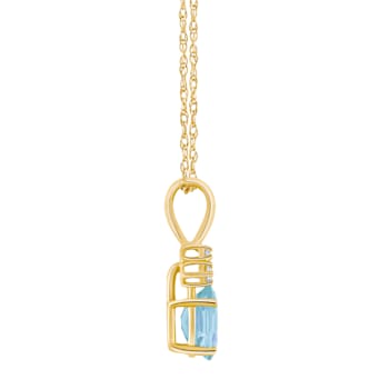 7x5mm Oval Aquamarine with Diamond Accents 14k Yellow Gold Pendant With Chain