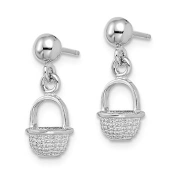 Rhodium Over 14k White Gold 3D Textured Mini Basket Drop Earrings