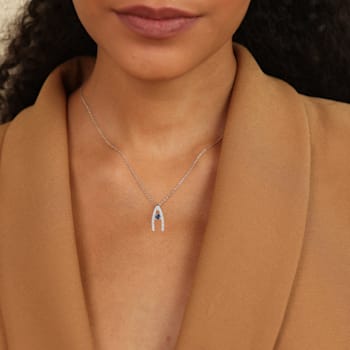 Round Blue Sapphire and White Sapphire Sterling Silver Pendant With Chain