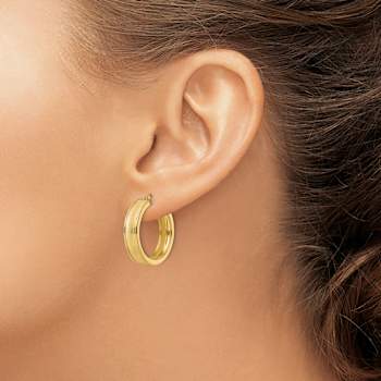14k Yellow Gold Brushed and Polished 1" Hoop Earrings