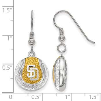 Rhodium Over Sterling Silver MLB LogoArt San Diego Padres Enamel Earrings