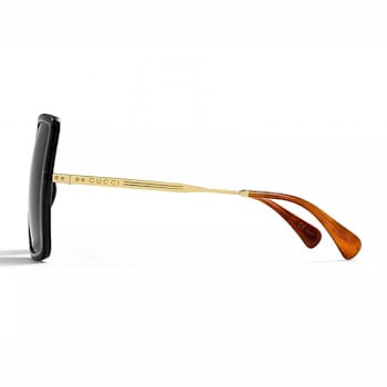 Gucci Gold Tone and Black Frame Oversize Square Frame / Gray Lens Sunglasses