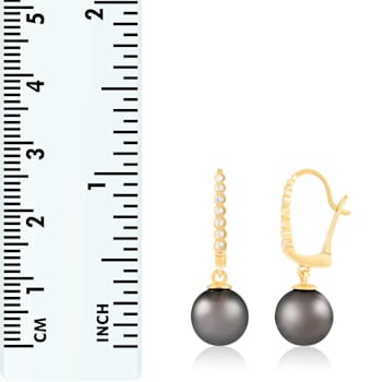 Black Cultured Tahitian Pearl 14k Yellow Gold Earrings 8-9mm
