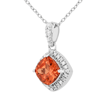 Peach Orange Lab Created Padparadscha Sapphire & Moissanite Sterling
Silver Necklace with Chain