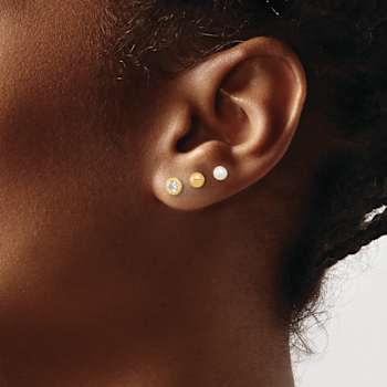 14k Yellow Gold 3.5mm Polished Ball Post Pearl and Cubic Zirconia
Three-Pair Stud Earrings Set