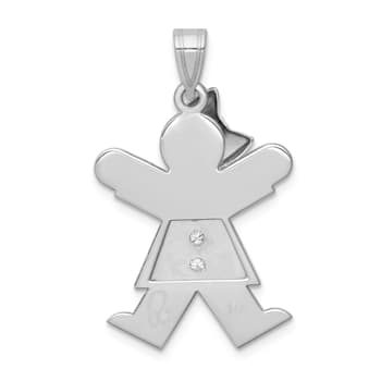 Rhodium Over 14k White Gold Satin Diamond Kid with Bow Pendant