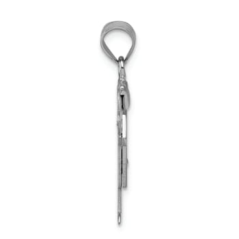 Rhodium Over 14k White Gold Satin Diamond Kid with Hat Pendant
