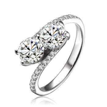 Two-Stone CZ Bypass Ring In Sterling Silver