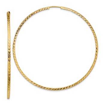 14k Yellow Gold 2 5/16" Diamond-Cut Square Tube Endless Hoop Earrings