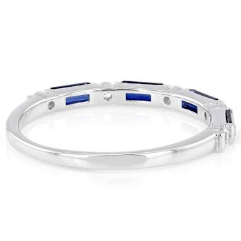 Sapphire Color CZ And White CZ Band Ring In Sterling Silver