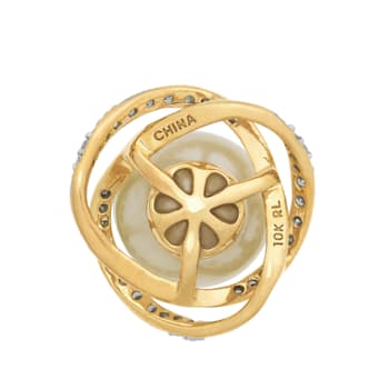 8-8.5mm Round White Freshwater Pearl with Diamond Accents 10K Yellow
Gold Pendant with Chain
