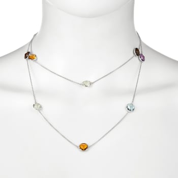 Multi-Gem 14k White Gold 34" Necklace 20.08ctw