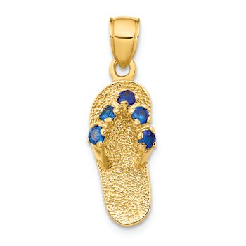 14K Yellow Gold 3D September Cubic Zirconia Birthstone Flip Flop Pendant