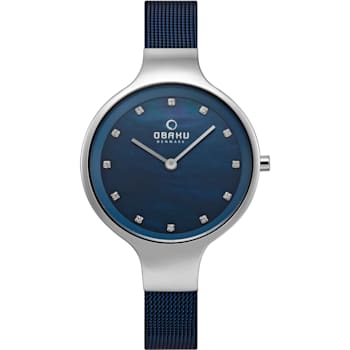 Obaku Women's Classic White Accents Blue Stainless Steel Mesh Band Watch