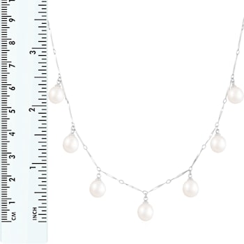 7-8mm White Cultured Freshwater Pearl Rhodium Over Sterling Silver Necklace