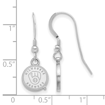 Rhodium Over Sterling Silver MLB LogoArt Milwaukee Brewers Dangle Earrings