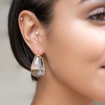 14K Yellow Gold Over Sterling Silver Clear Chunky Bucket Acrylic Hoops