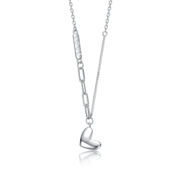 Mixed Chain Heart Pendant Necklace In Rhodium Over Brass
