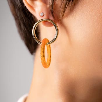 14K Yellow Gold Over Sterling Silver Acrylic Double Drop Earrings in Honey