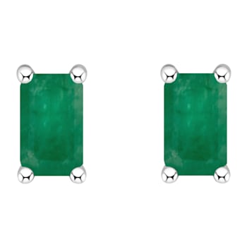 5x3mm Emerald Cut Emerald 14k White Gold Stud Earrings