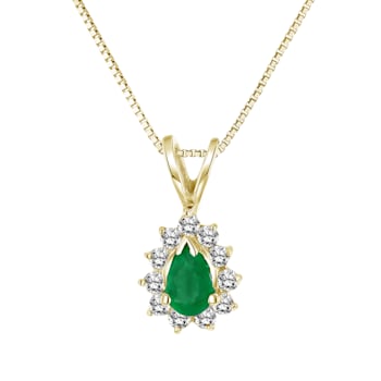 0.35ctw Pear Shape Emerald and Round Diamond Pendant 14k Yellow Gold