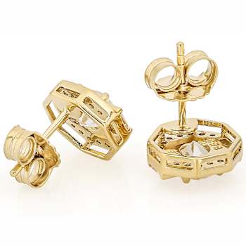 Diamond Simulant Old European Cut, Baguette And Round White Zircon
Earrings In 18K Gold Over Sterling Silver 2.95ctw