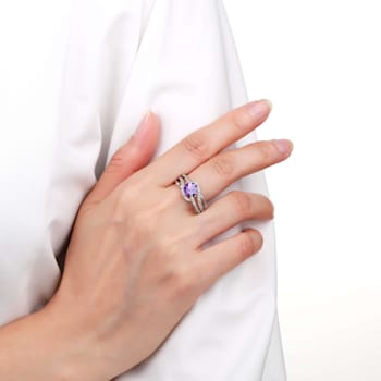 Round Amethyst with White Sapphire Accents Crossover Ring, 1.12ctw