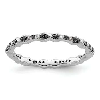 Sterling Silver Stackable Expressions Black and White Diamond Ring 0.14ctw