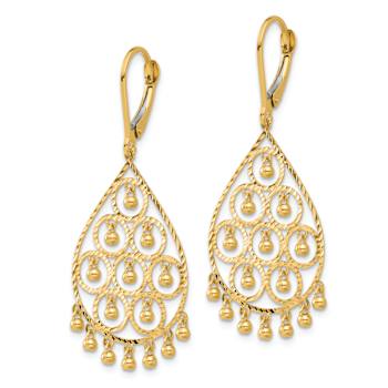 14k Yellow Gold Polished and Diamond-Cut Chandelier Style Dangle Earrings