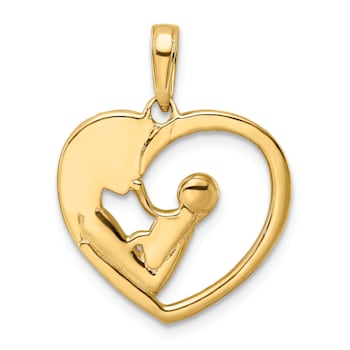 14k Two-tone Gold Diamond-Cut Mother and Baby Heart Pendant