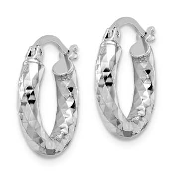 Rhodium Over Sterling Silver 3.00mm Diamond-cut Hoop Earrings