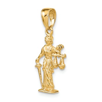 14k Yellow Gold 3D Lady of Justice with Moveable Scales Pendant