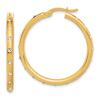 14k Yellow Gold 1 1/4" Polished Cubic Zirconia Hoop Earrings