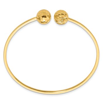 14k Yellow Gold 2mm Polished and Diamond-Cut Ball Flexible Cuff Bangle Bracelet