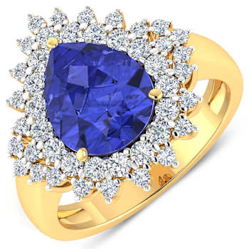 3.86ctw Violet Tanzanite and Diamond 14K Yellow Gold Halo Ring