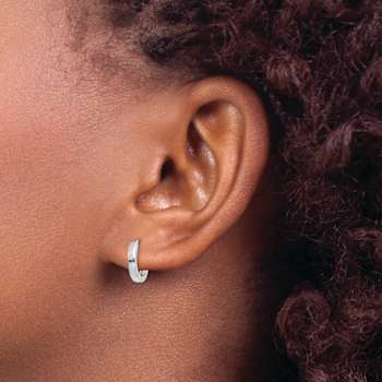 Rhodium Over 14k White Gold 3/8" Round Hinged Hoop Earrings