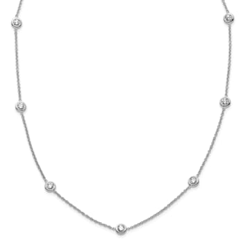 Rhodium Over 18K White Gold Diamond Stations 18 Inch Necklace