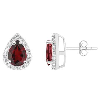 7x5mm Pear Shape Garnet And Created White Sapphire 10k White Gold Halo
Stud Earrings