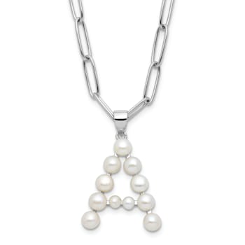 Rhodium Over Sterling Silver 3-5.5mm Freshwater Cultured Pearl LETTER A
18-inch Necklace