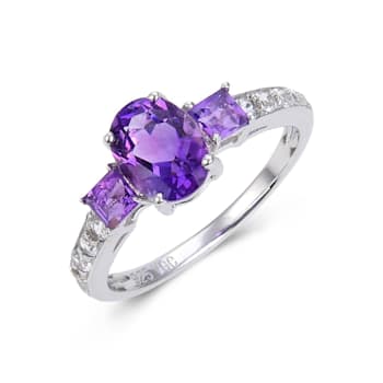 Mixed Shapes Amethyst with White Topaz Accents Sterling Silver Ring