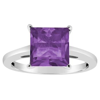 8mm Princess Cut Amethyst Rhodium Over Sterling Silver Ring